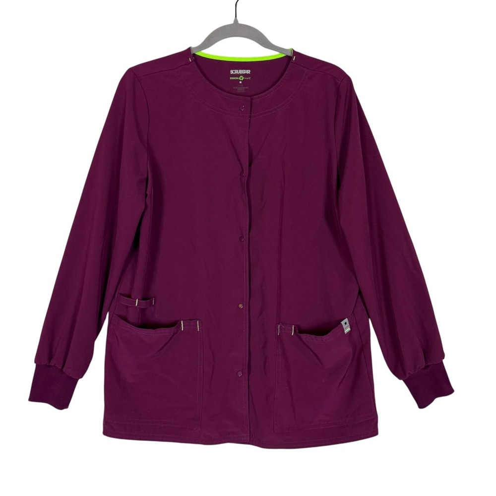 Scrubstar Jacket Womens Small Purple Snap Front Scrub Stretch Pockets Microfiber